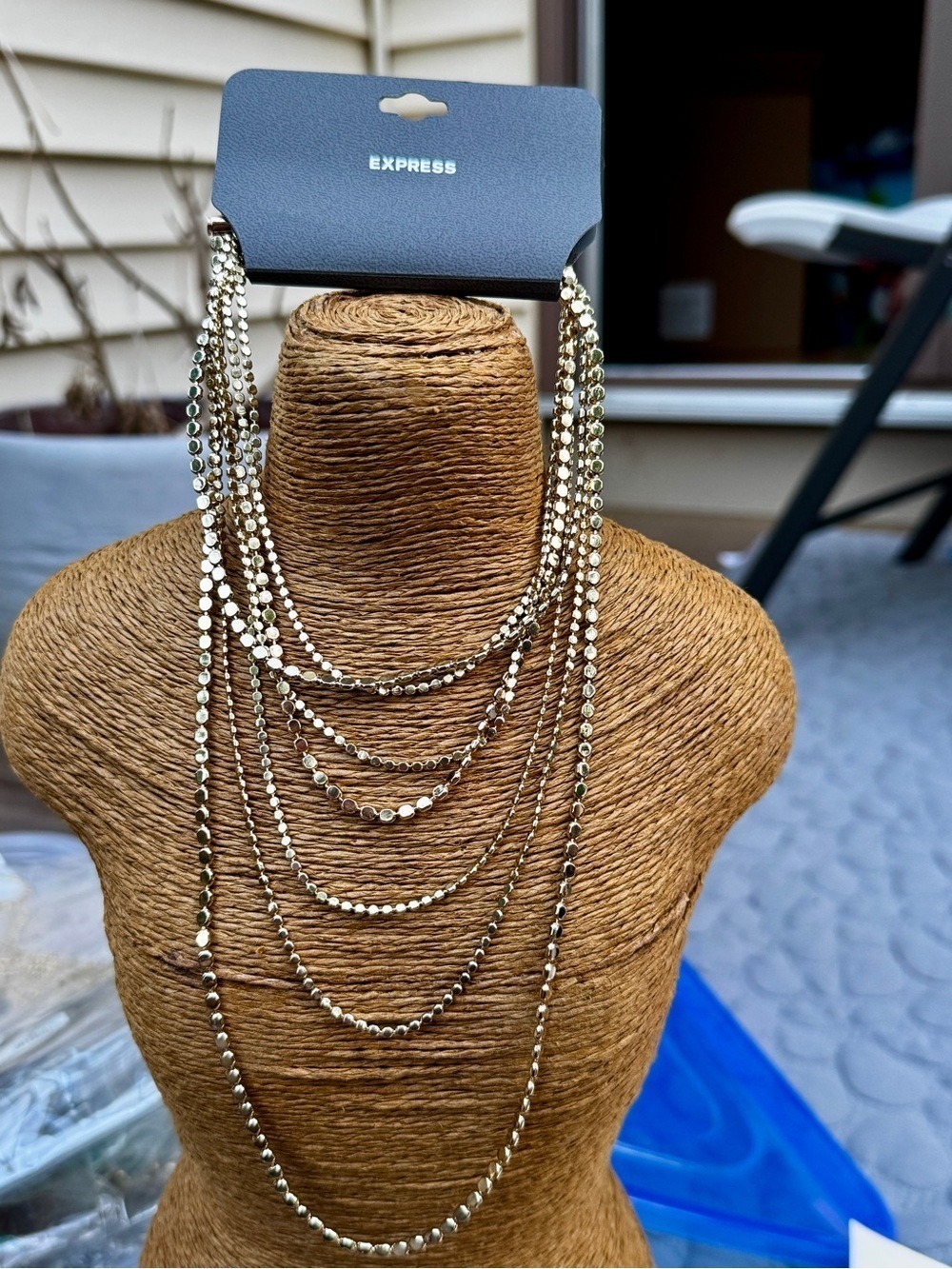 Express Layered Gold-Tone Multi Strand Beaded Necklace